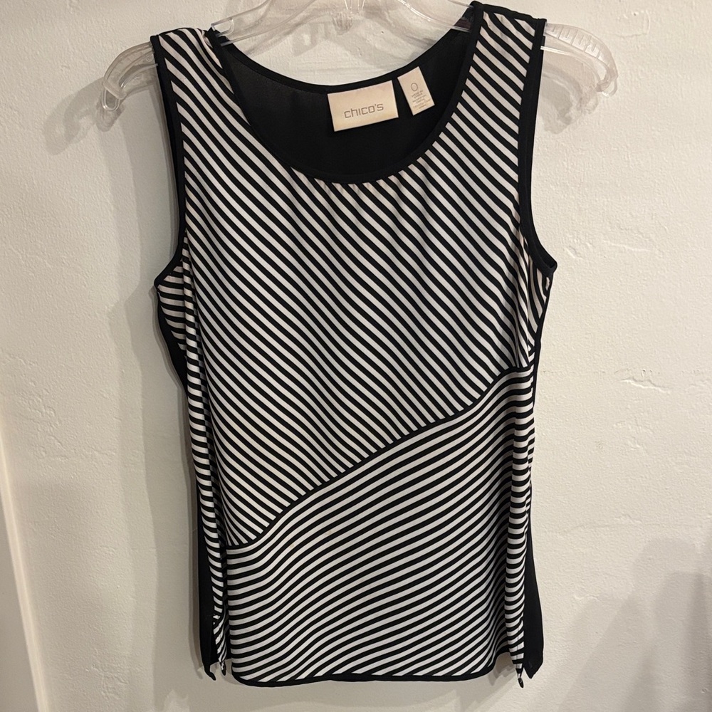 Chico's Diagonal Striped Black and White Tank Top Size 0